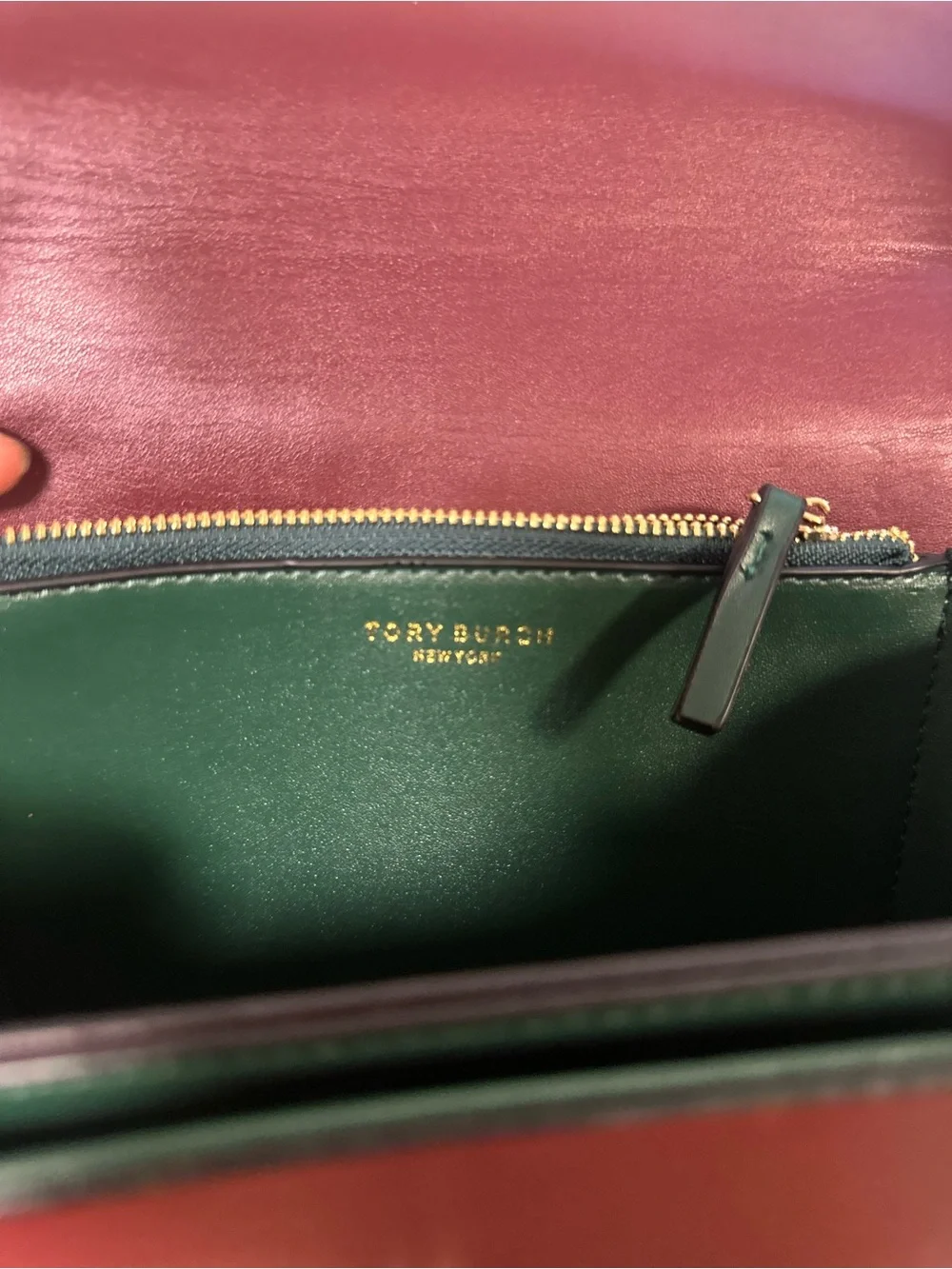 Tory Burch Burgundy Leather Shoulder Bag with Gold Chain